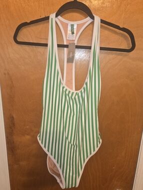 NWT J. Crew Green and White Striped  One-Piece Swimsuit